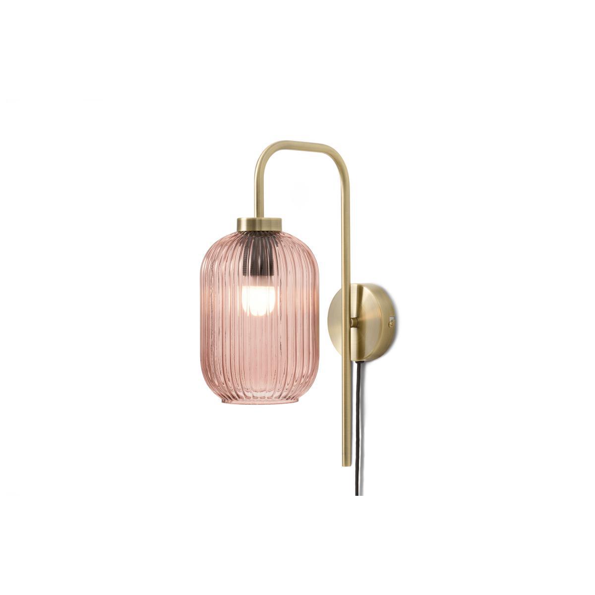 Briz Plug In Wall Light, Pink Glass & Brushed Brass – image 2