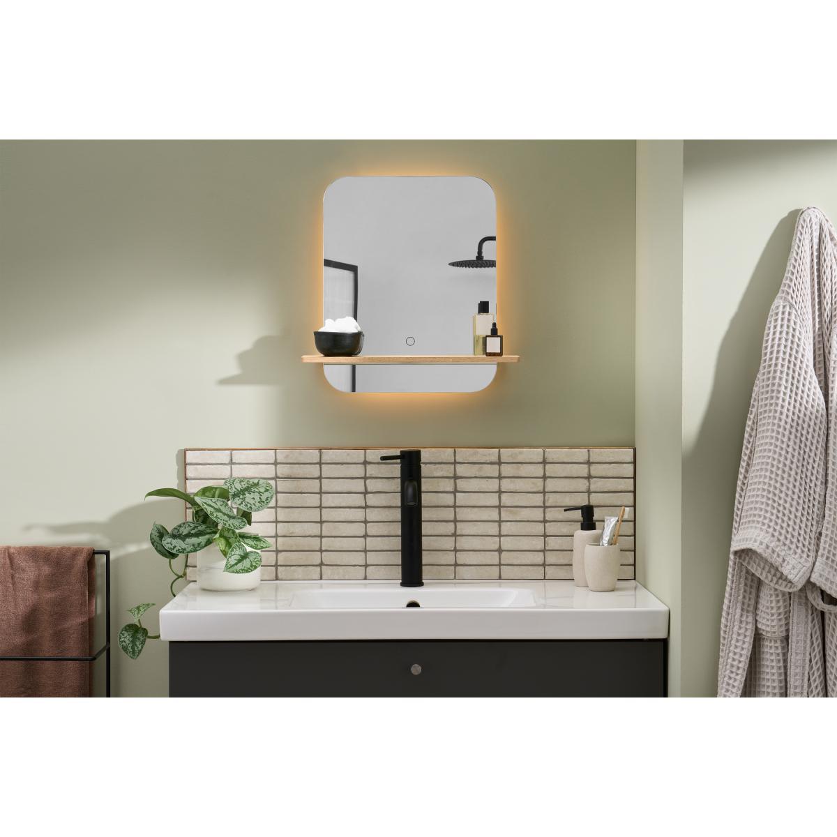 Cabo Shelf Mirror with LED Light, Natural Wood – image 3