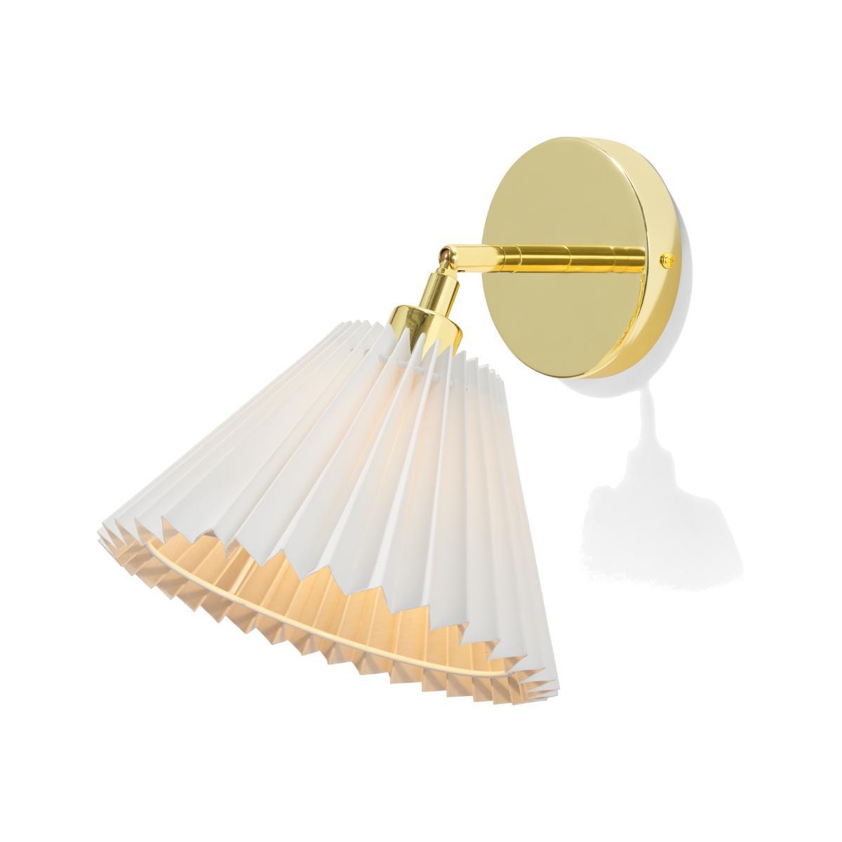 Gaby Pleated Shade Wall Lamp, Brass & White – image 1