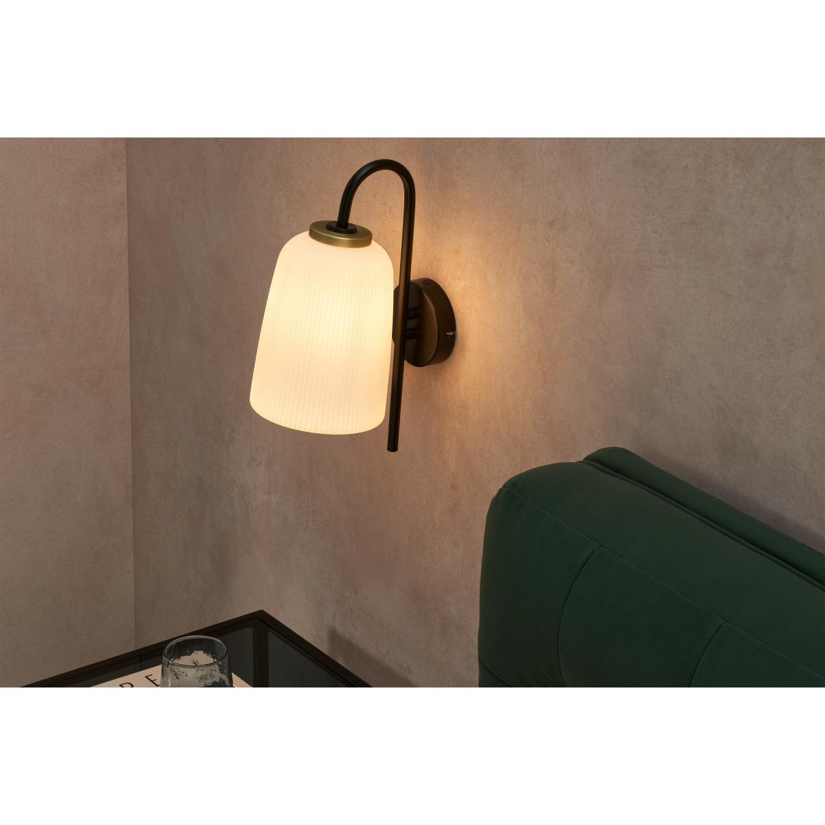 Ayala Wall Lamp, Black, Brushed Brass & Opal Glass – image 4
