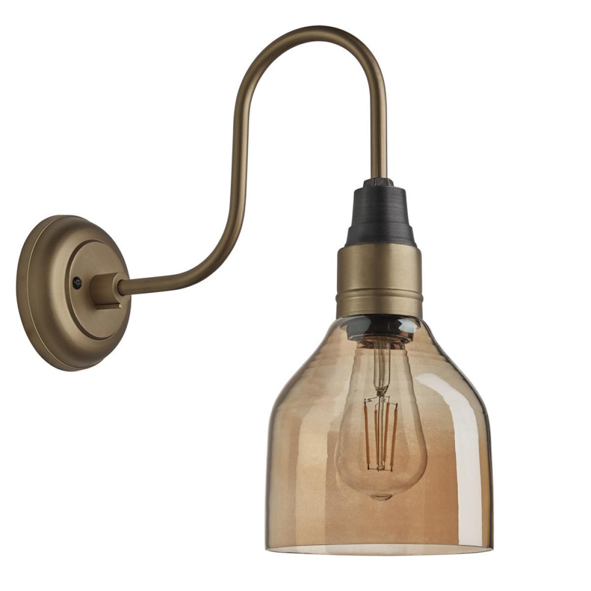 Industville Swan Neck Tinted Glass Cone Amber Wall Light / 6 Inch Brass Holder – image 2