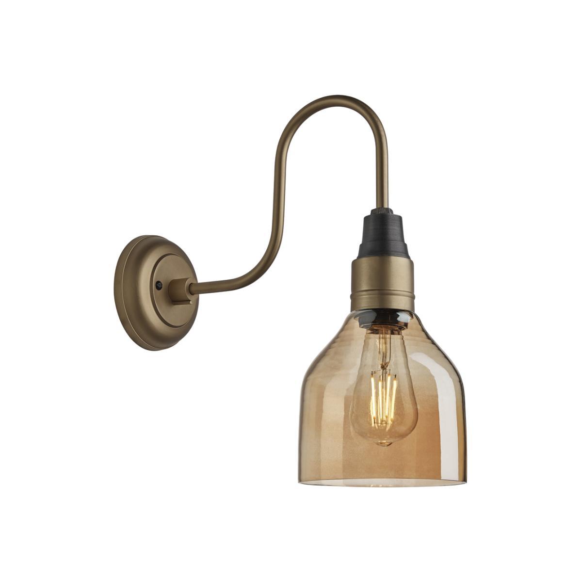 Industville Swan Neck Tinted Glass Cone Amber Wall Light / 6 Inch Brass Holder – image 1