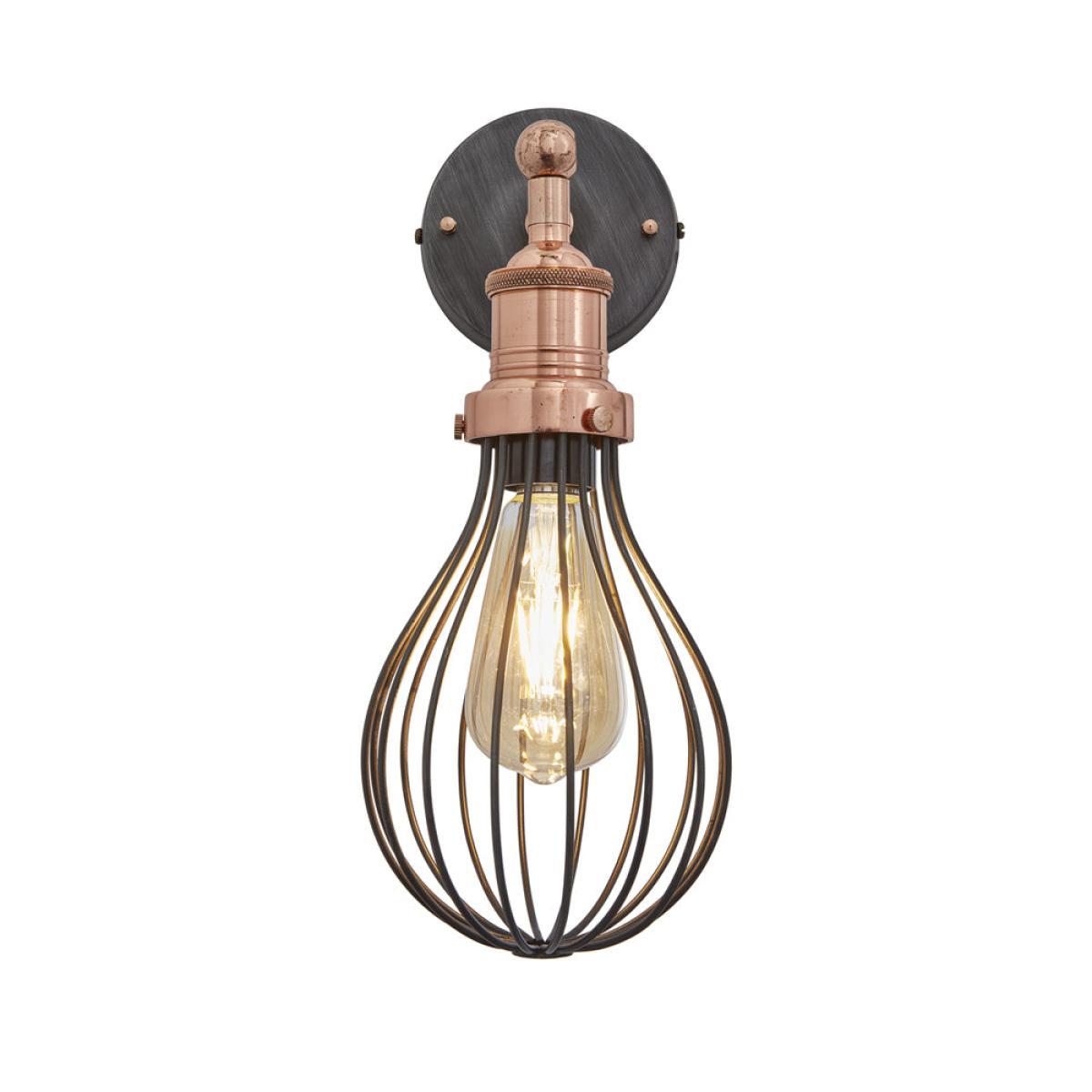 Industville Brooklyn Balloon Cage Pewter Wall Light / 6 Inch Pewter Holder With Plug – image 2