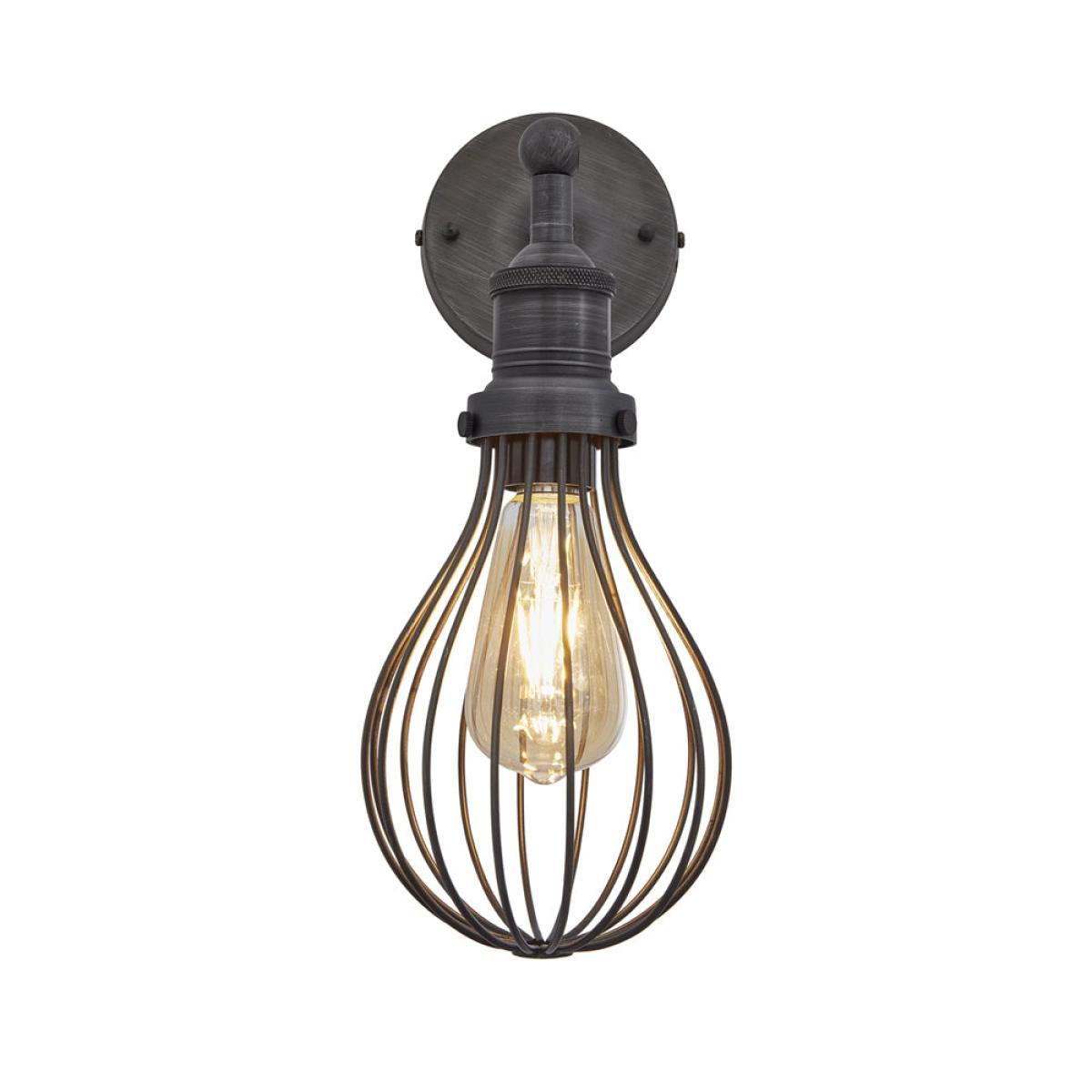 Industville Brooklyn Balloon Cage Pewter Wall Light / 6 Inch Pewter Holder With Plug – image 3