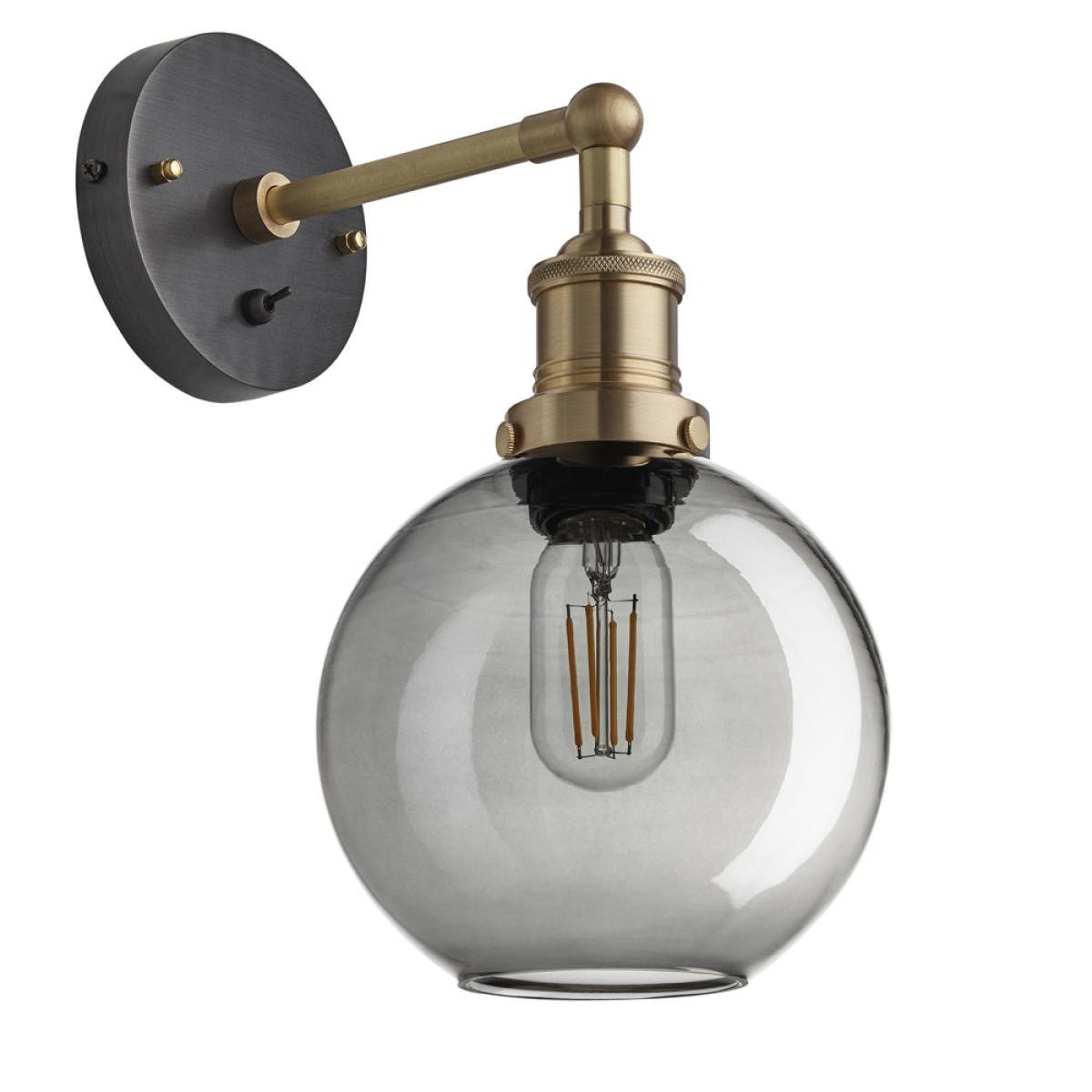 Industville Brooklyn 7 Inch Globe Wall Light / Smoke Grey Tinted Glass and Copper Holder – image 2