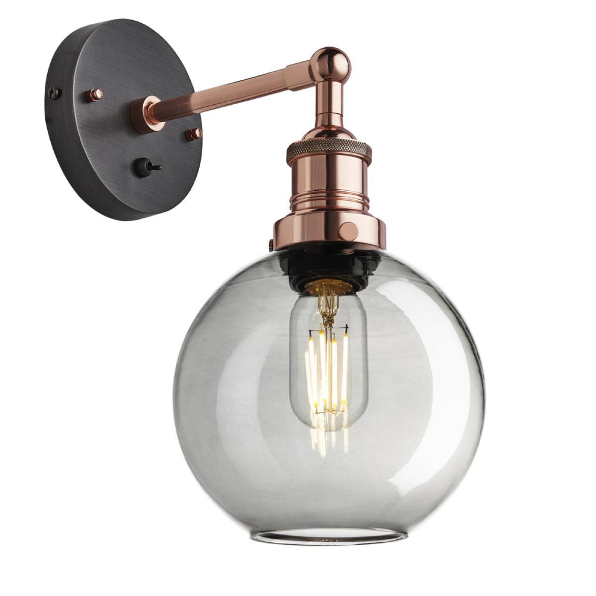 Industville Brooklyn 7 Inch Globe Wall Light / Smoke Grey Tinted Glass and Copper Holder – image 6