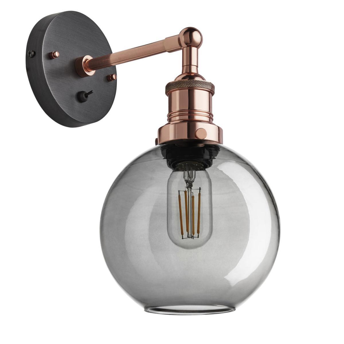 Industville Brooklyn 7 Inch Globe Wall Light / Smoke Grey Tinted Glass and Copper Holder – image 7