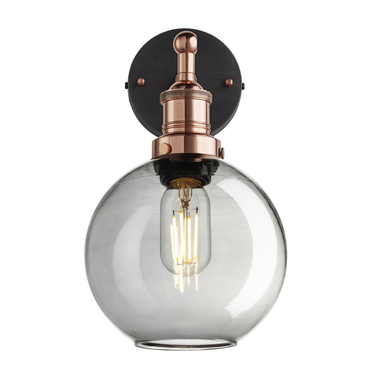 Industville Brooklyn 7 Inch Globe Wall Light / Smoke Grey Tinted Glass and Copper Holder – image 8