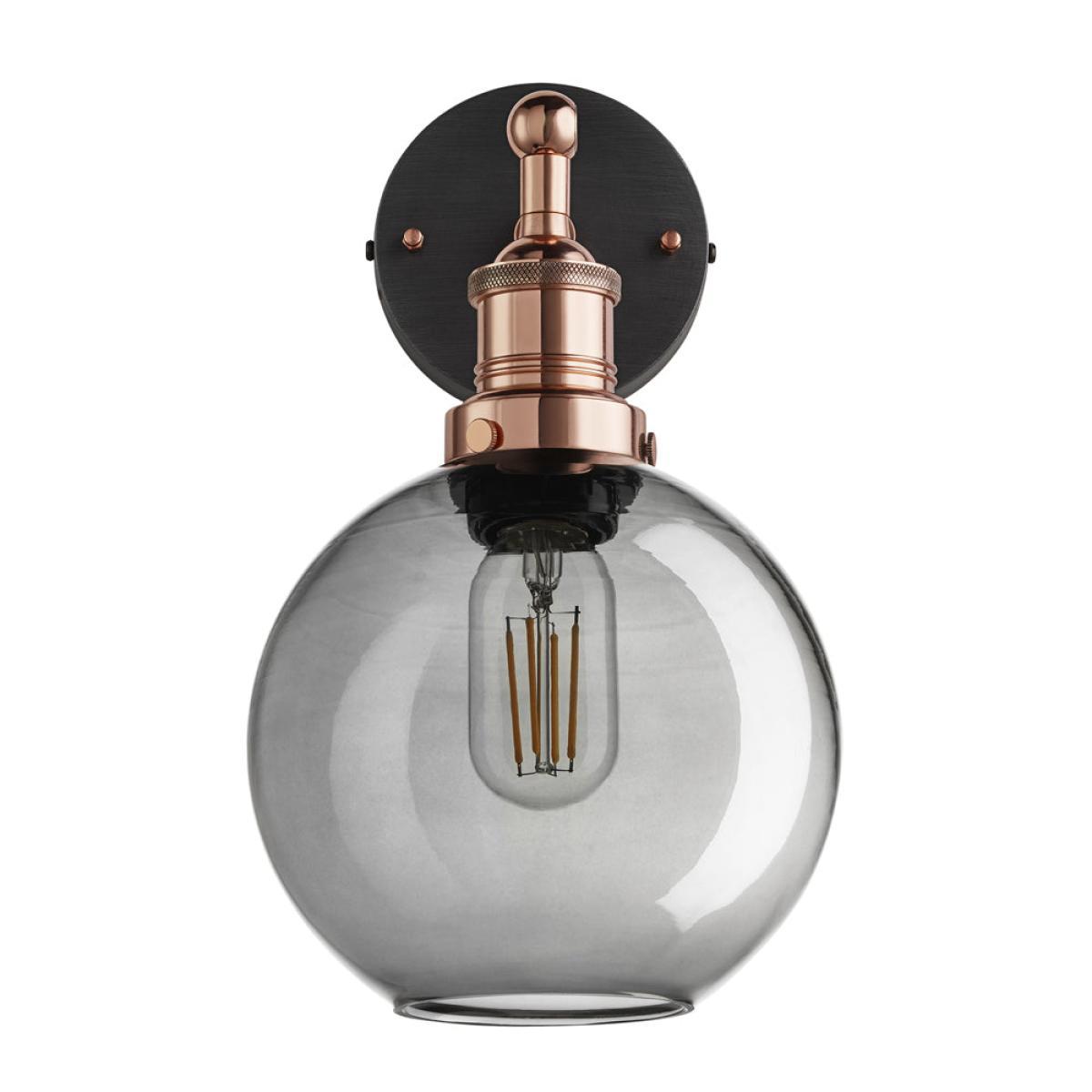 Industville Brooklyn 7 Inch Globe Wall Light / Smoke Grey Tinted Glass and Copper Holder – image 9
