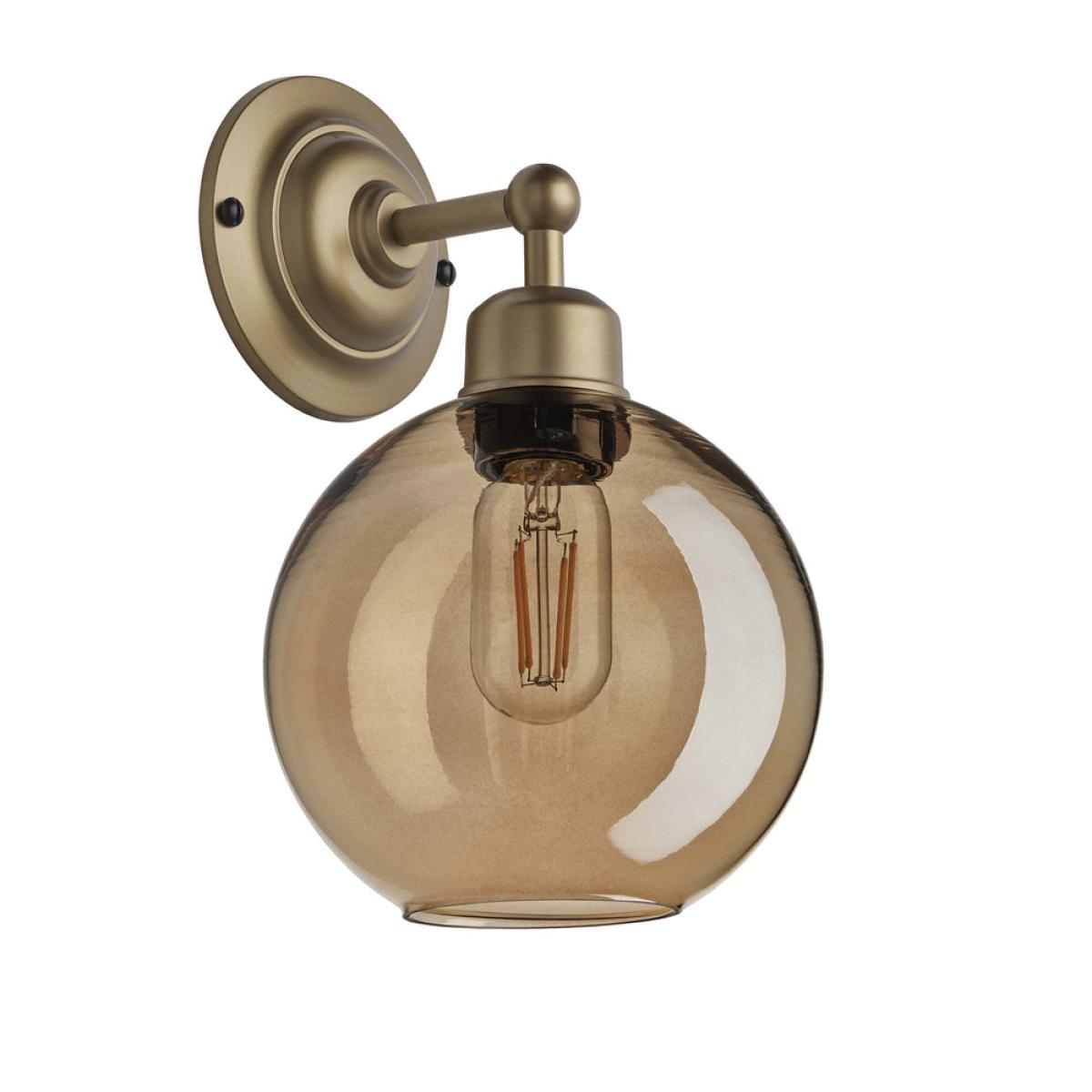 Industville Orlando Tinted Glass Globe Amber Wall Light / 7 Inch Brass Holder – image 2