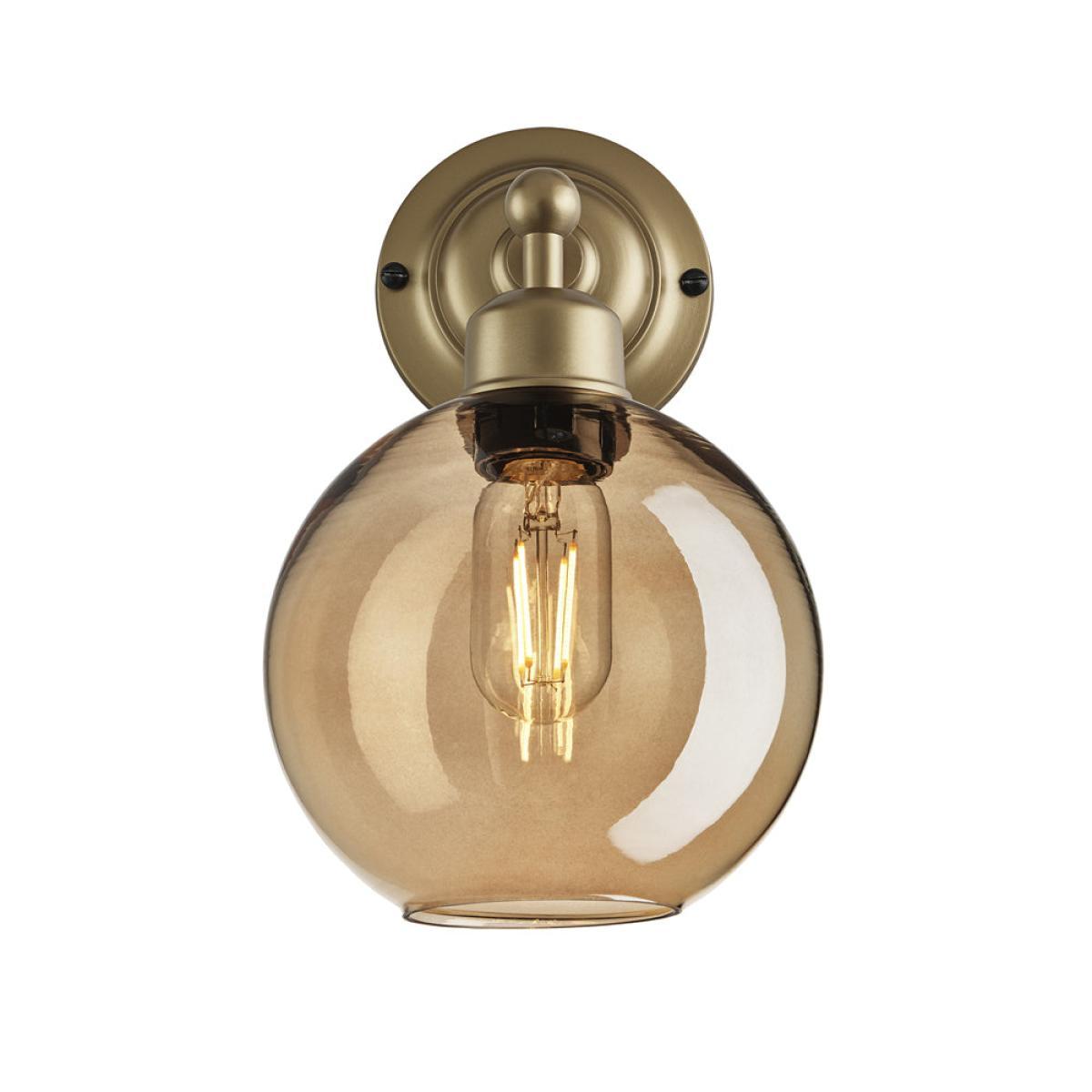 Industville Orlando Tinted Glass Globe Amber Wall Light / 7 Inch Brass Holder – image 3