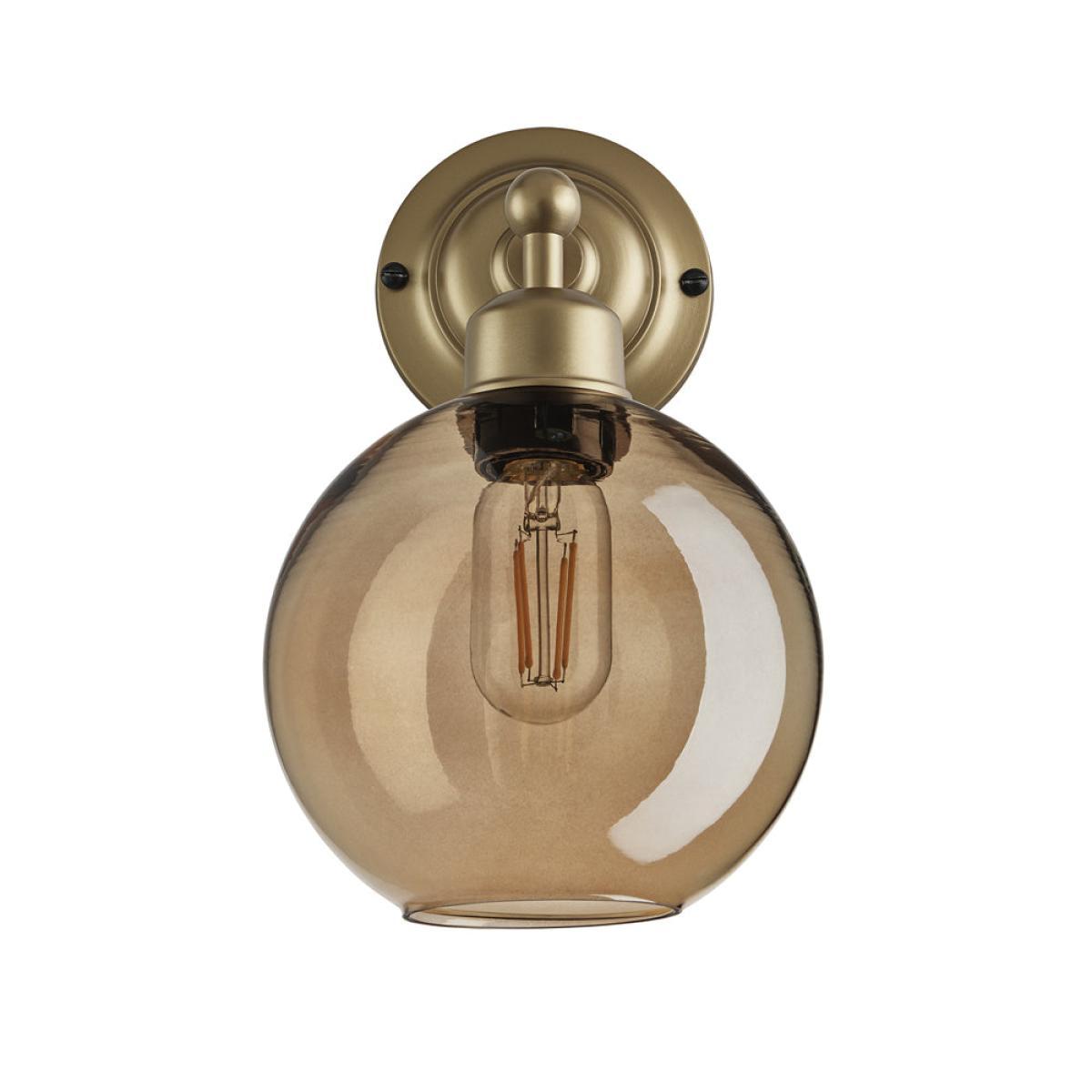 Industville Orlando Tinted Glass Globe Amber Wall Light / 7 Inch Brass Holder – image 4