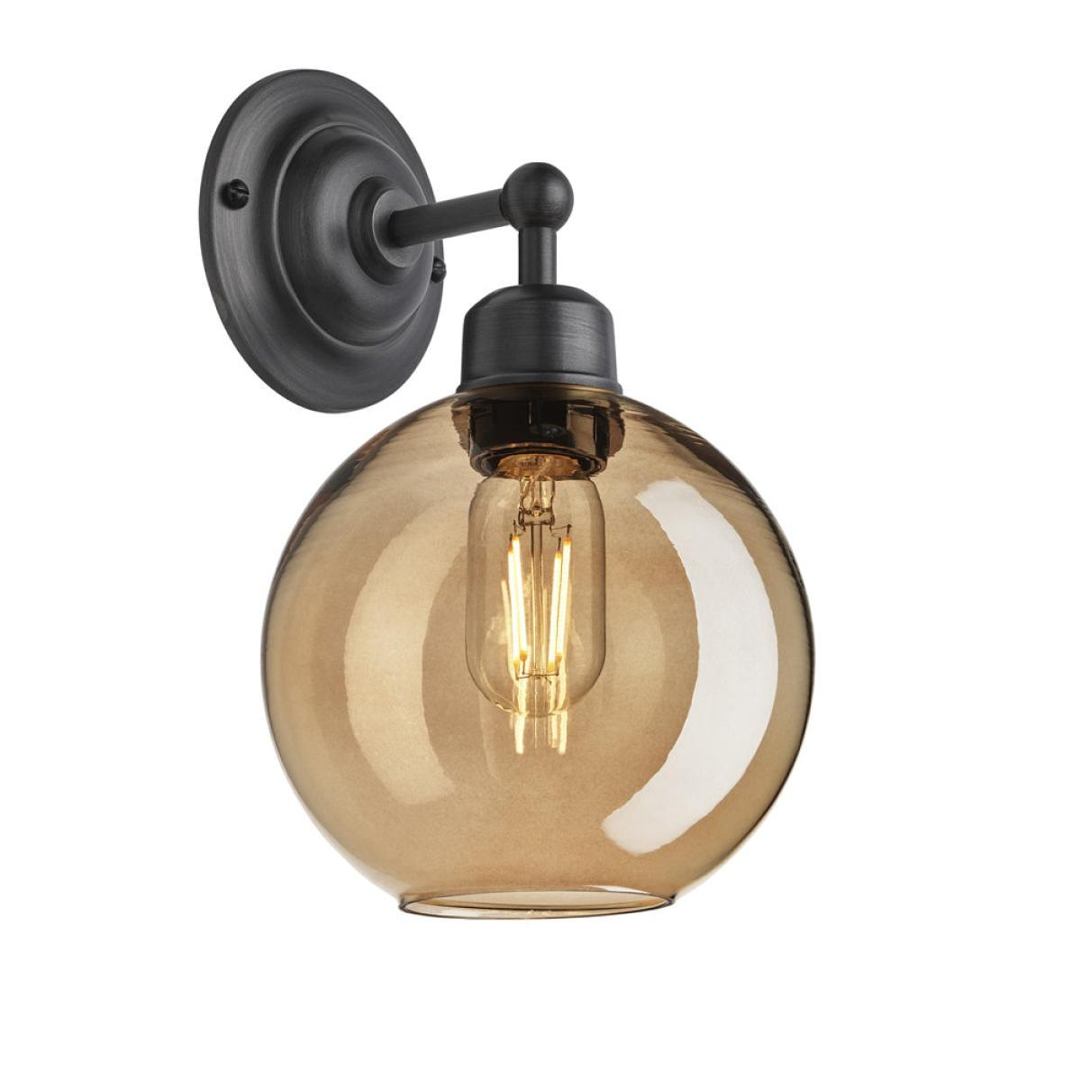 Industville Orlando Tinted Glass Globe Amber Wall Light / 7 Inch Brass Holder – image 5