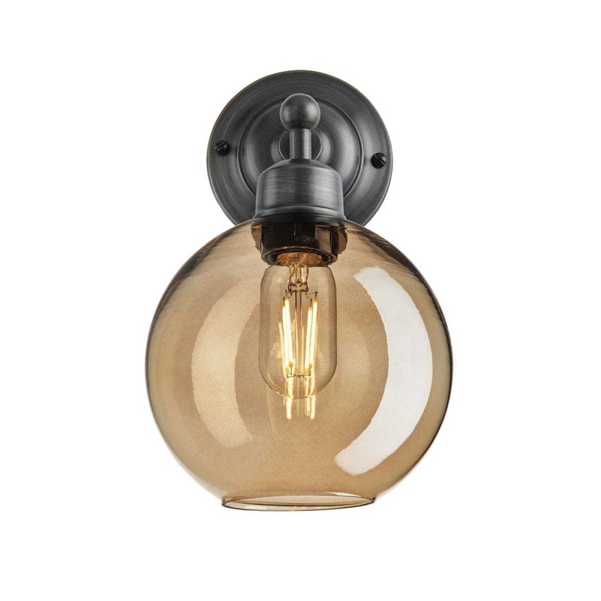 Industville Orlando Tinted Glass Globe Amber Wall Light / 7 Inch Brass Holder – image 7