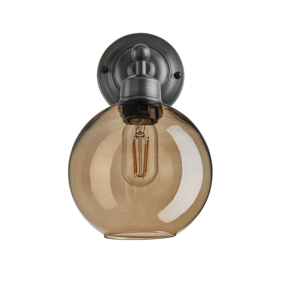 Industville Orlando Tinted Glass Globe Amber Wall Light / 7 Inch Brass Holder – image 8