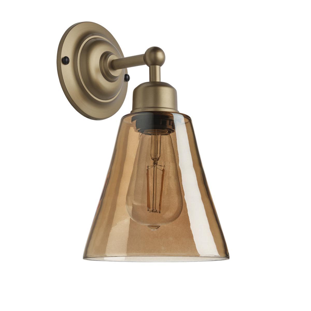 Industville Orlando Tinted Glass Flask Amber Wall Light / 6 Inch Brass Holder – image 2