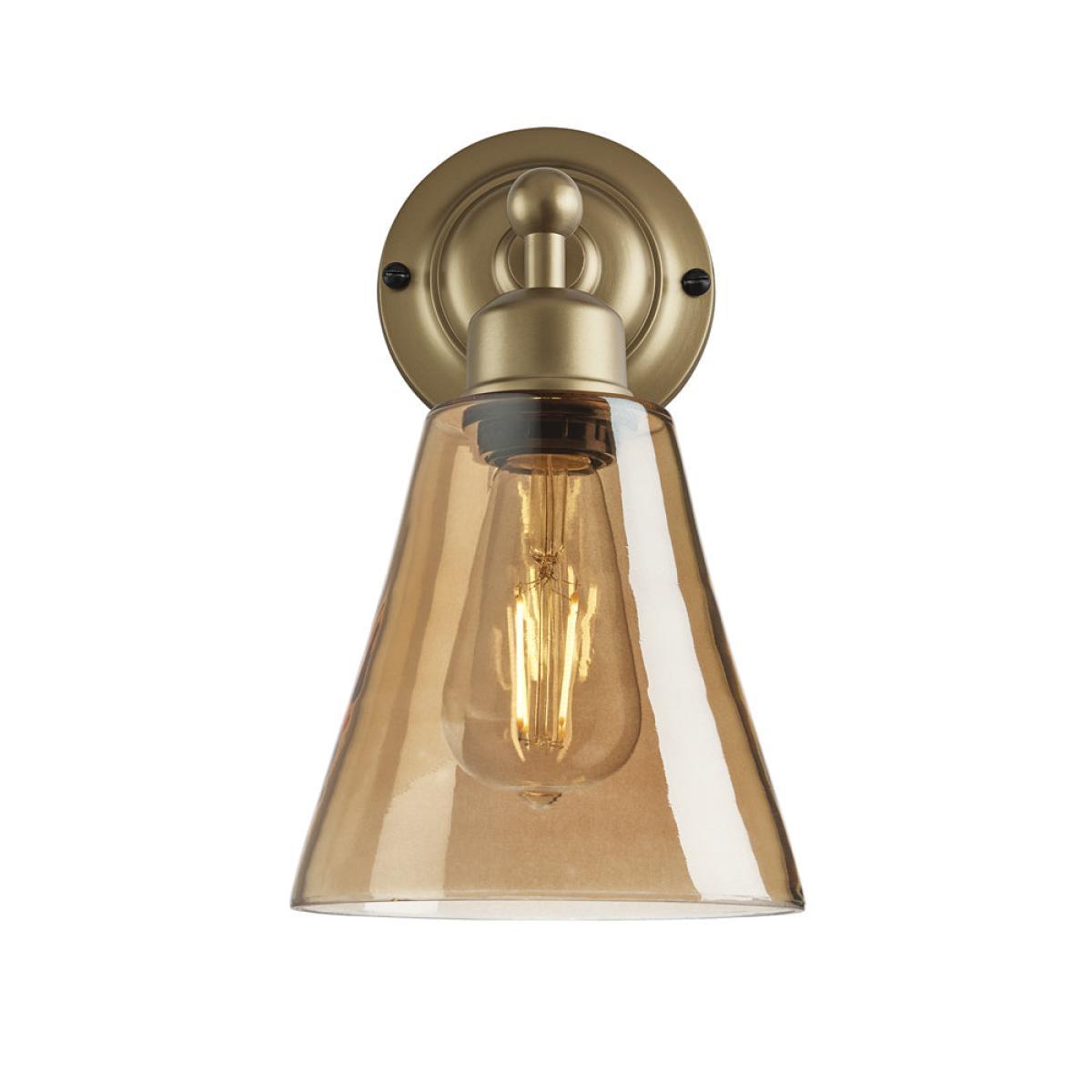 Industville Orlando Tinted Glass Flask Amber Wall Light / 6 Inch Brass Holder – image 3