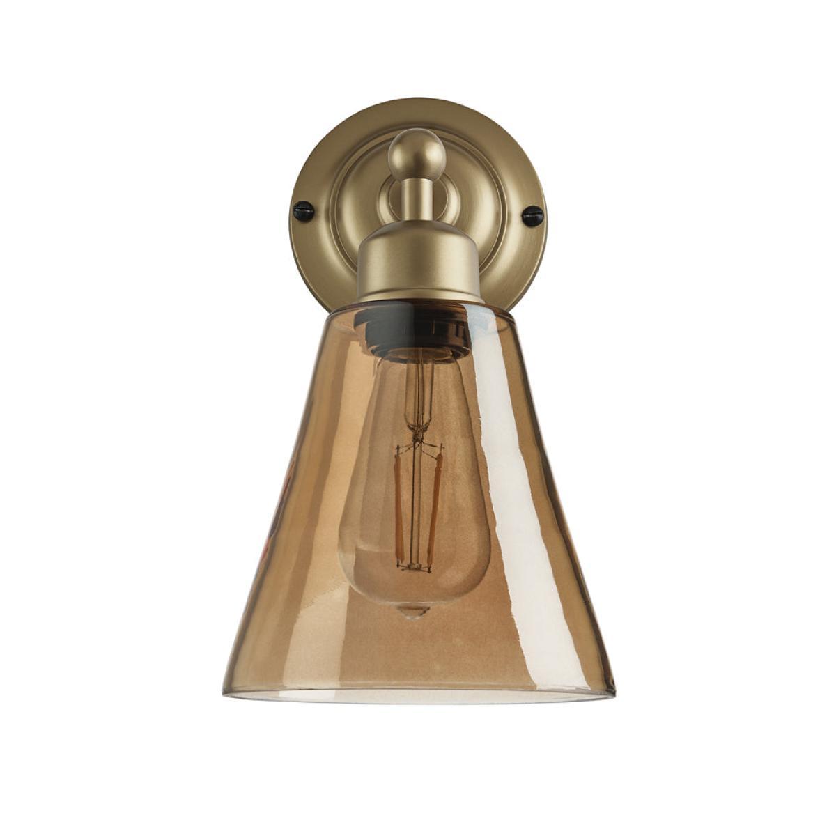 Industville Orlando Tinted Glass Flask Amber Wall Light / 6 Inch Brass Holder – image 4