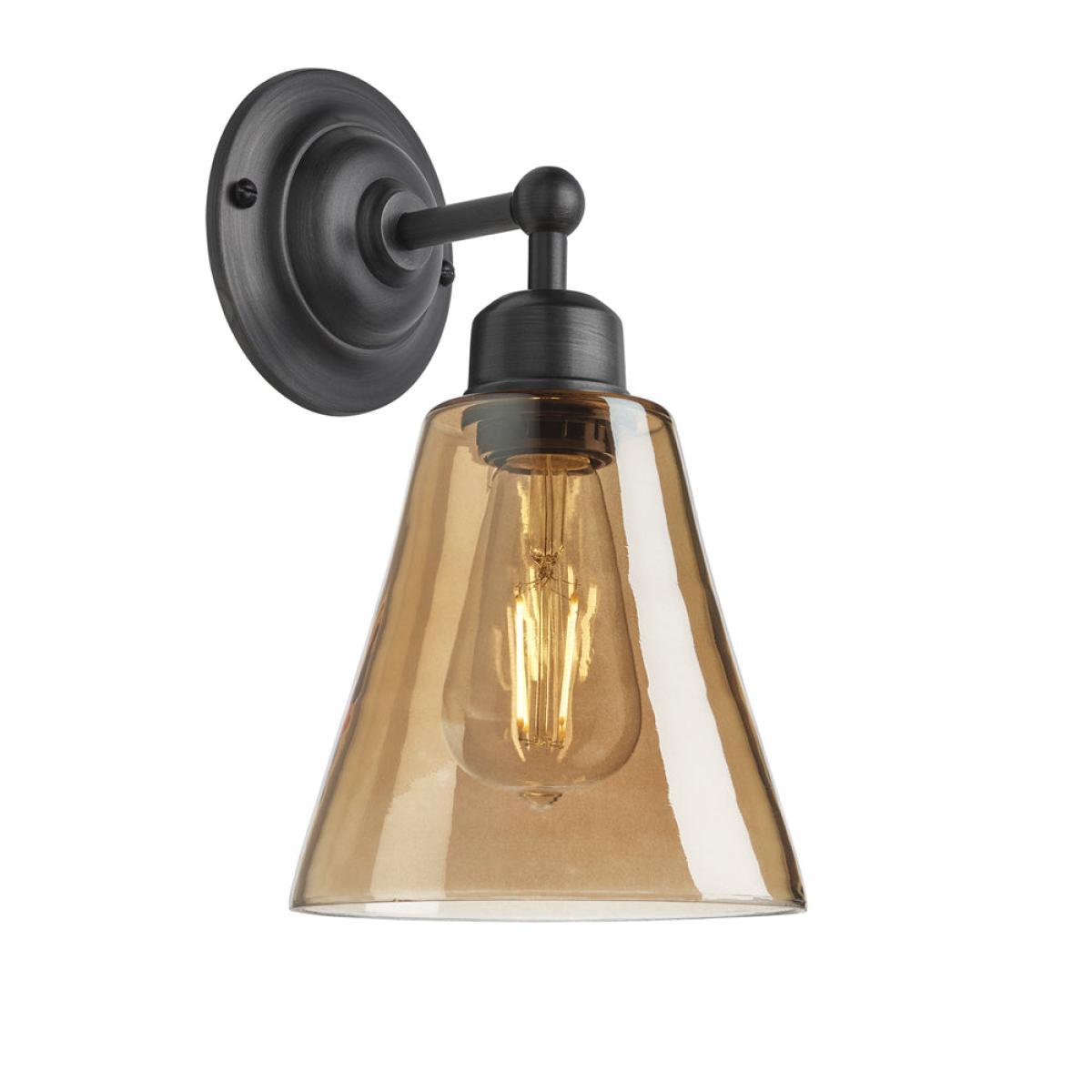 Industville Orlando Tinted Glass Flask Amber Wall Light / 6 Inch Brass Holder – image 5