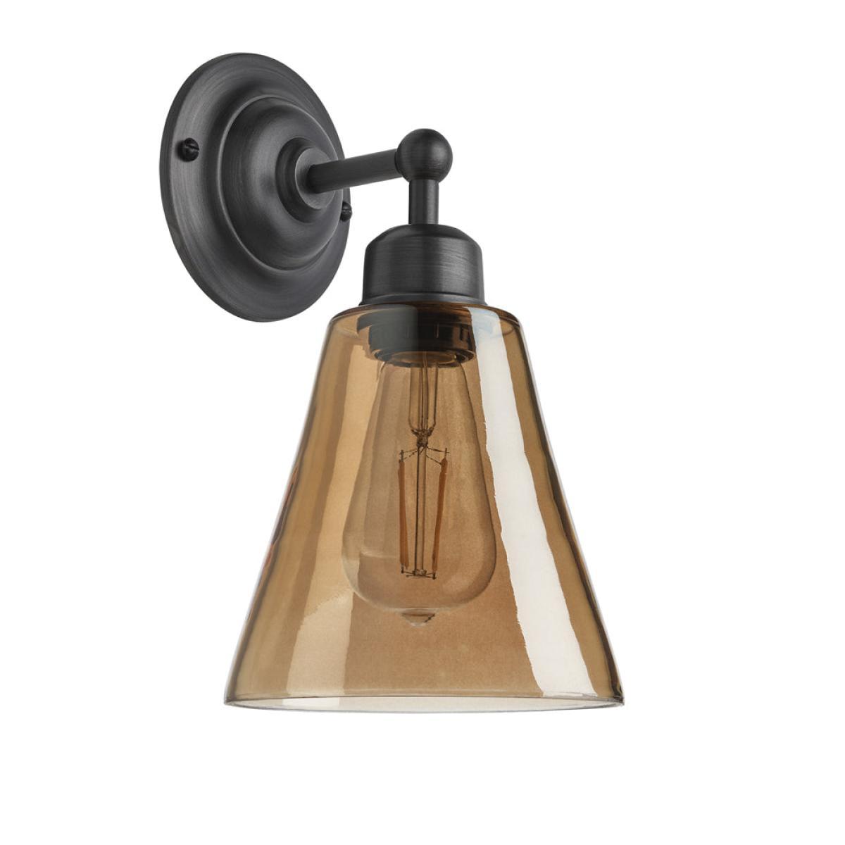 Industville Orlando Tinted Glass Flask Amber Wall Light / 6 Inch Brass Holder – image 6