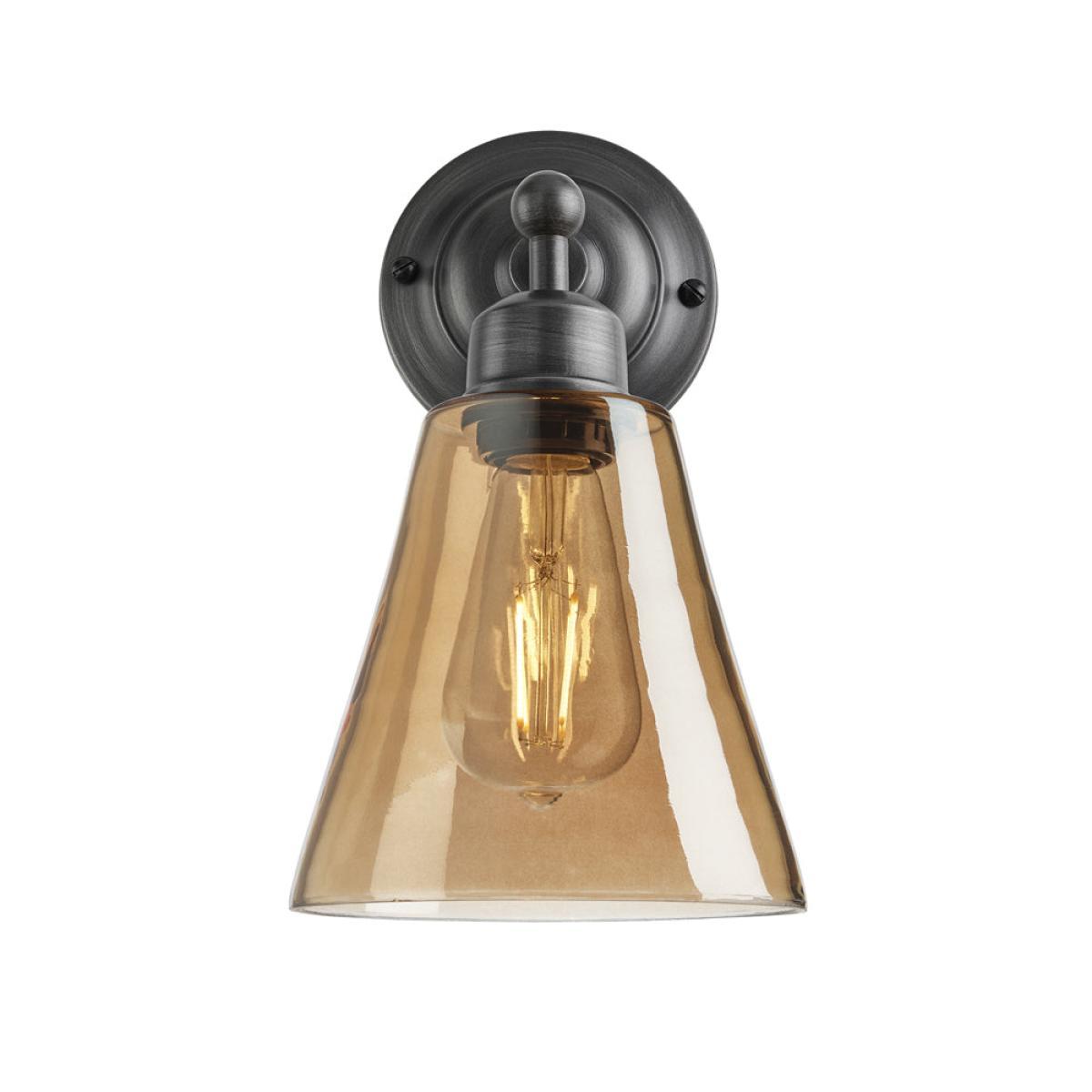 Industville Orlando Tinted Glass Flask Amber Wall Light / 6 Inch Brass Holder – image 7