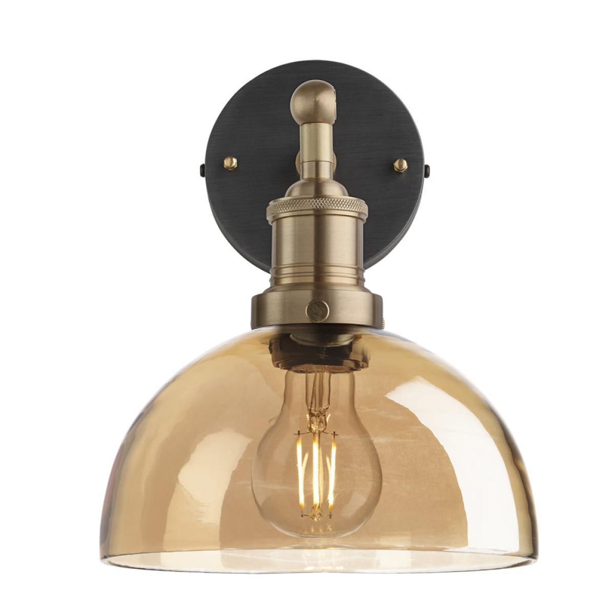 Industville Brooklyn Tinted Glass Dome Amber Wall Light / 8 Inch Brass Holder – image 2
