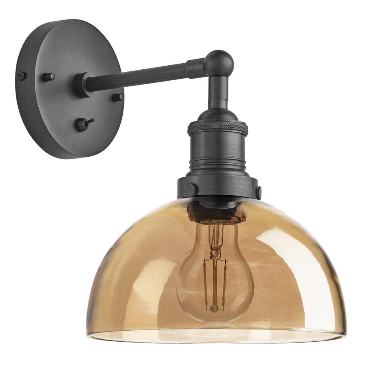 Industville Brooklyn Tinted Glass Dome Amber Wall Light / 8 Inch Brass Holder – image 11