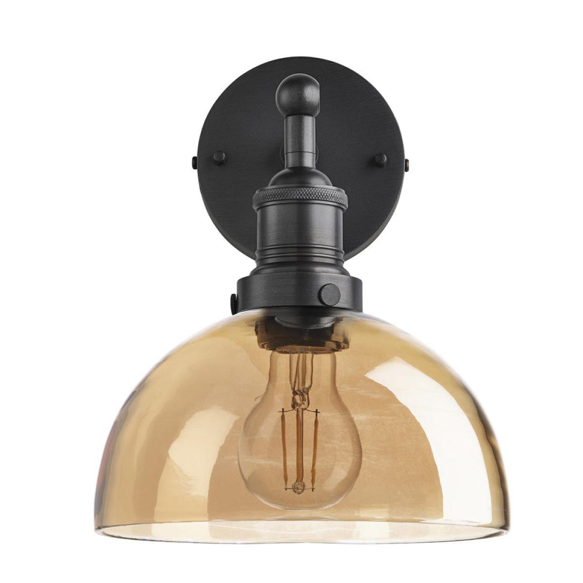 Industville Brooklyn Tinted Glass Dome Amber Wall Light / 8 Inch Brass Holder – image 12