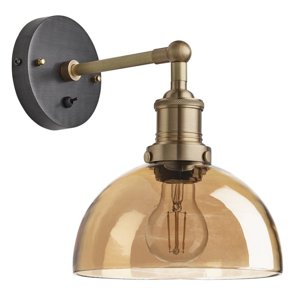 Industville Brooklyn Tinted Glass Dome Amber Wall Light / 8 Inch Brass Holder – image 3