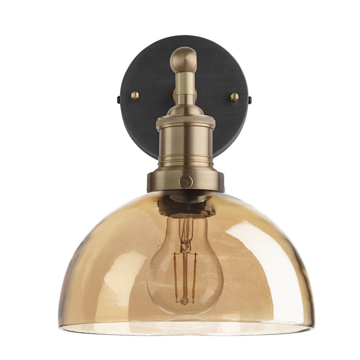 Industville Brooklyn Tinted Glass Dome Amber Wall Light / 8 Inch Brass Holder – image 4