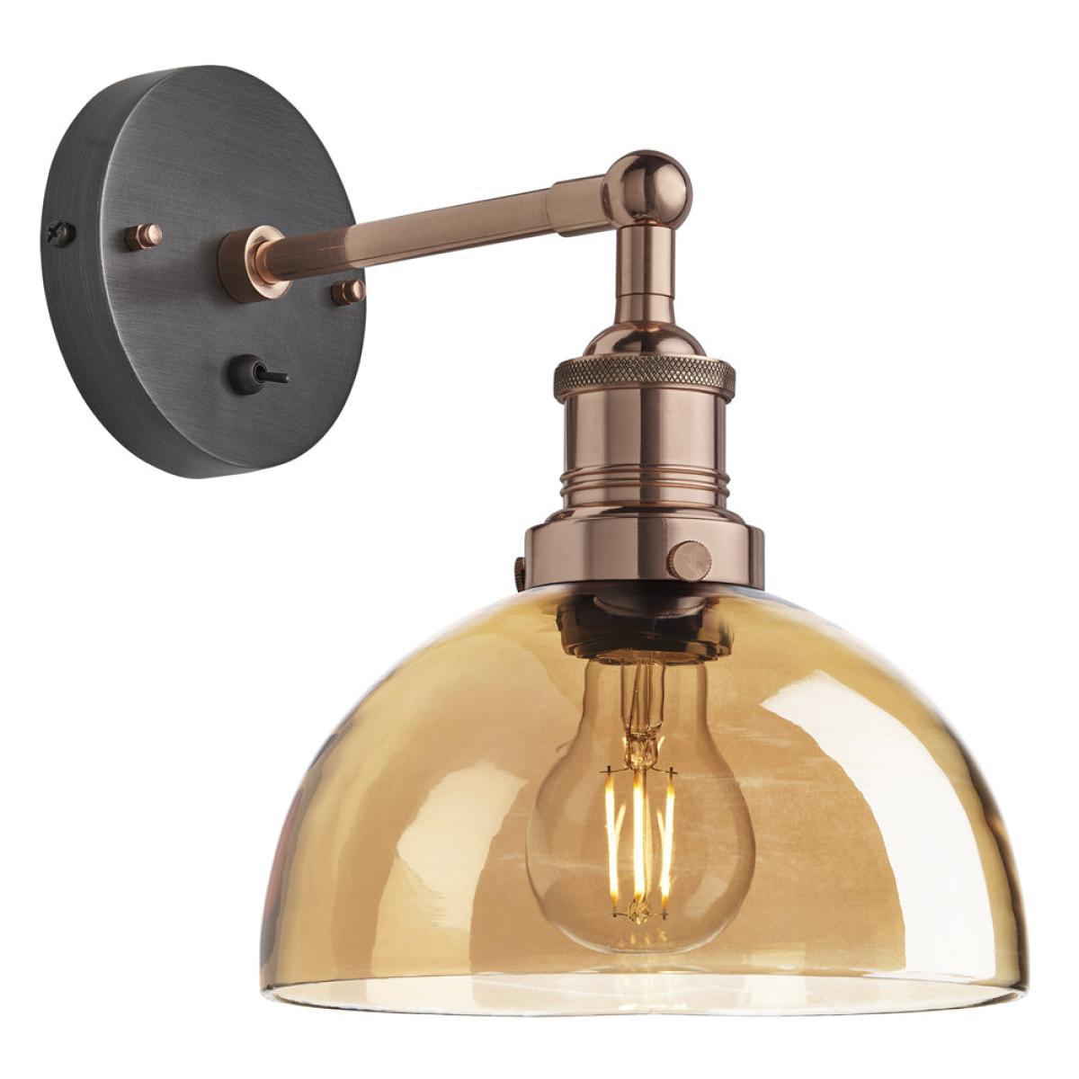 Industville Brooklyn Tinted Glass Dome Amber Wall Light / 8 Inch Brass Holder – image 5