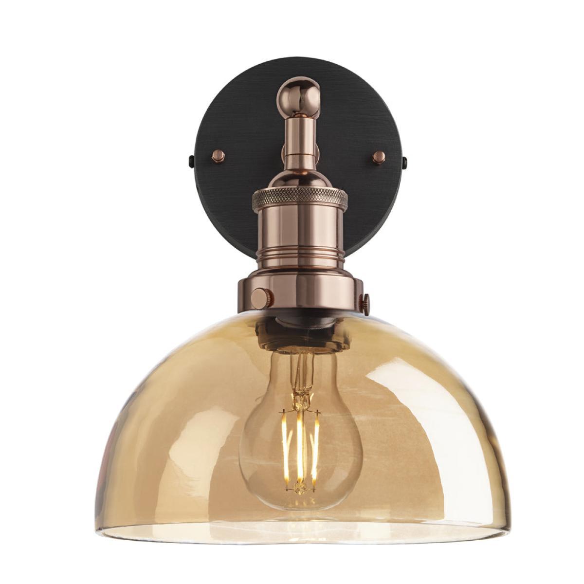 Industville Brooklyn Tinted Glass Dome Amber Wall Light / 8 Inch Brass Holder – image 6