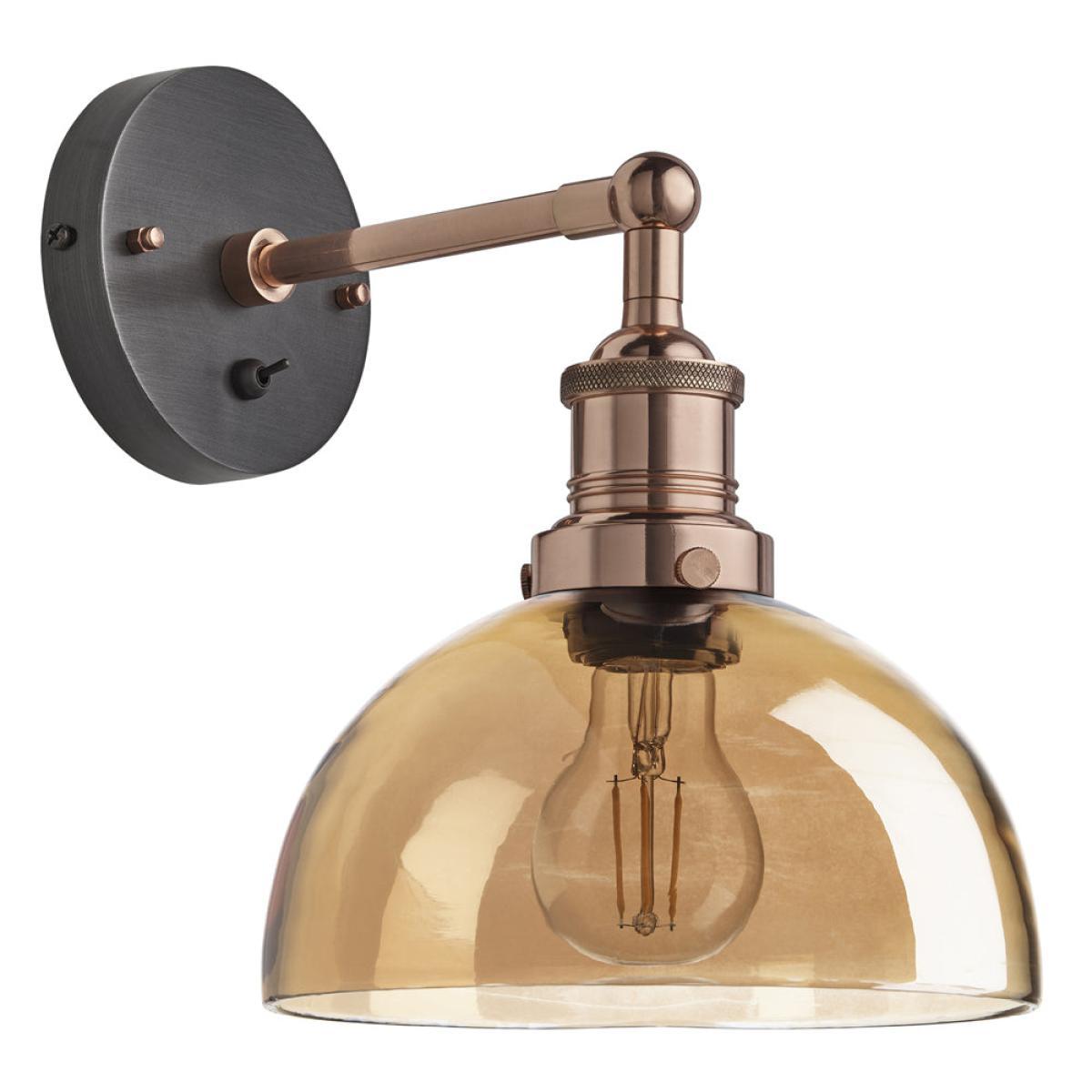 Industville Brooklyn Tinted Glass Dome Amber Wall Light / 8 Inch Brass Holder – image 7