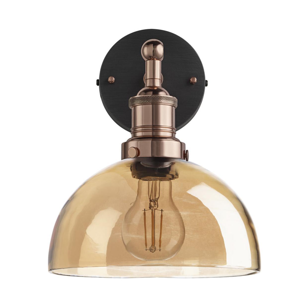 Industville Brooklyn Tinted Glass Dome Amber Wall Light / 8 Inch Brass Holder – image 8