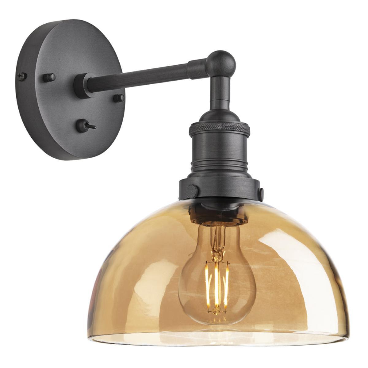 Industville Brooklyn Tinted Glass Dome Amber Wall Light / 8 Inch Brass Holder – image 9