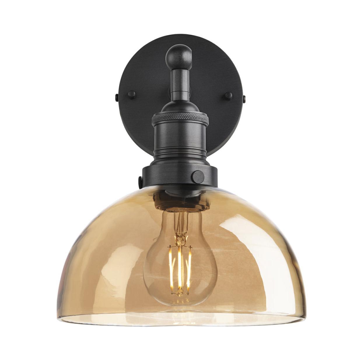 Industville Brooklyn Tinted Glass Dome Amber Wall Light / 8 Inch Brass Holder – image 10
