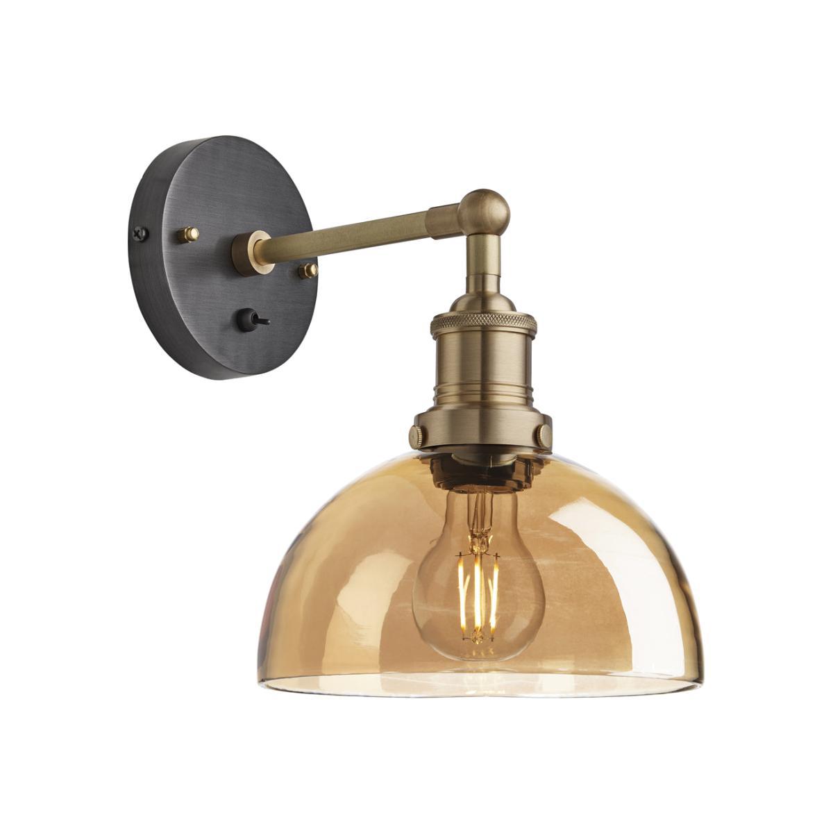 Industville Brooklyn Tinted Glass Dome Amber Wall Light / 8 Inch Brass Holder – image 1