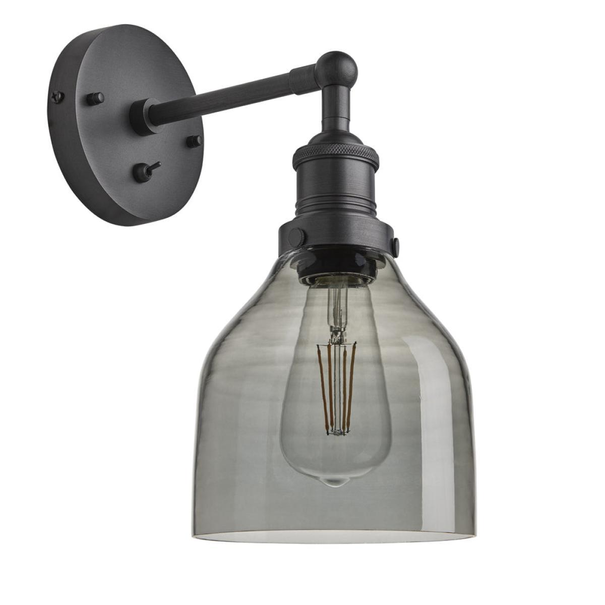 Industville Brooklyn 6 Inch Cone Wall Light / Smoke Grey Tinted Glass and Brass Holder – image 12
