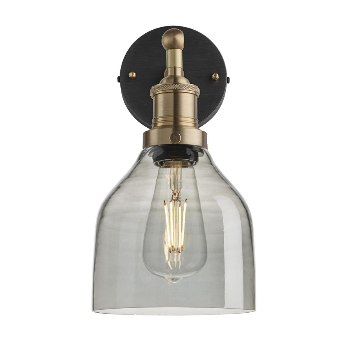 Industville Brooklyn 6 Inch Cone Wall Light / Smoke Grey Tinted Glass and Brass Holder – image 3