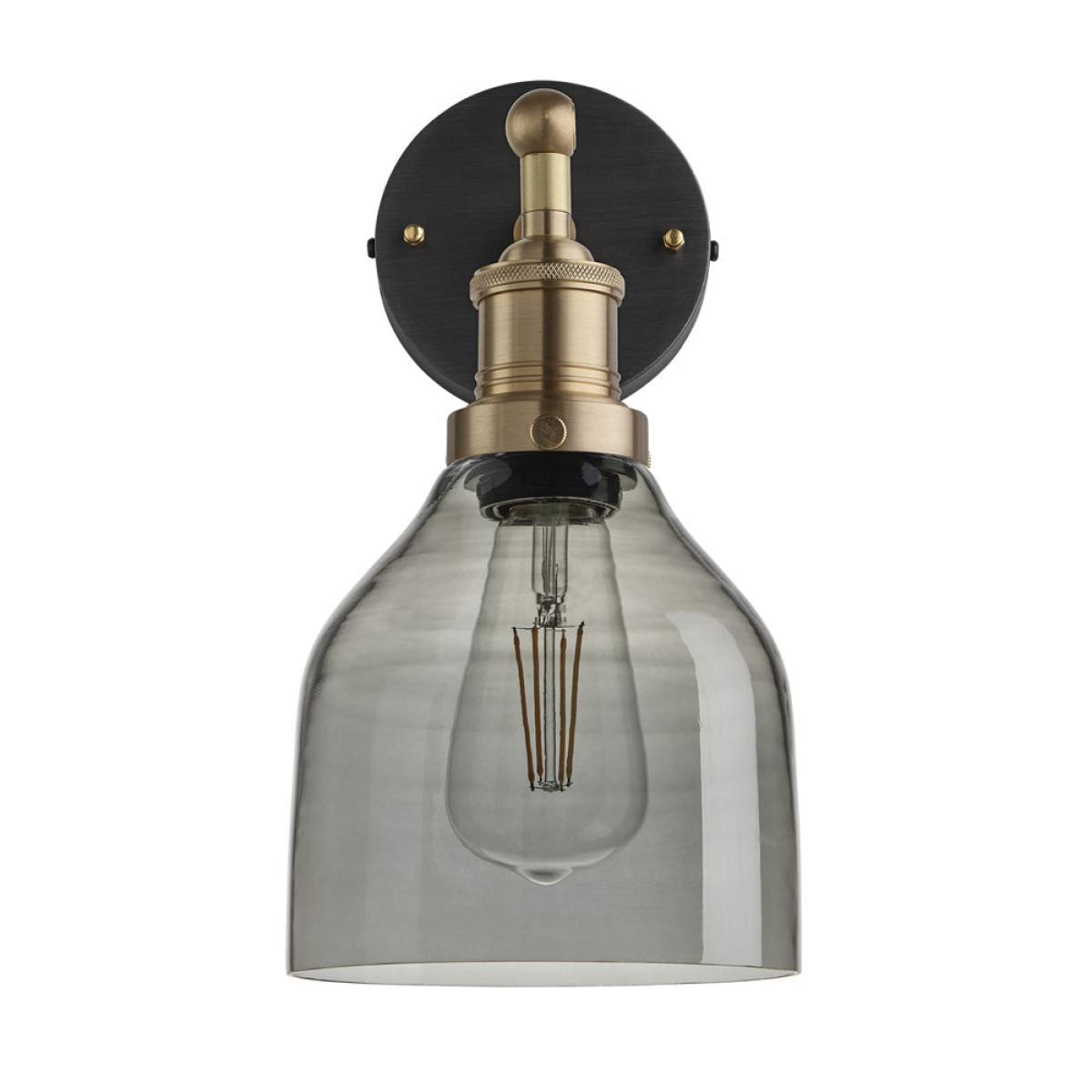 Industville Brooklyn 6 Inch Cone Wall Light / Smoke Grey Tinted Glass and Brass Holder – image 4