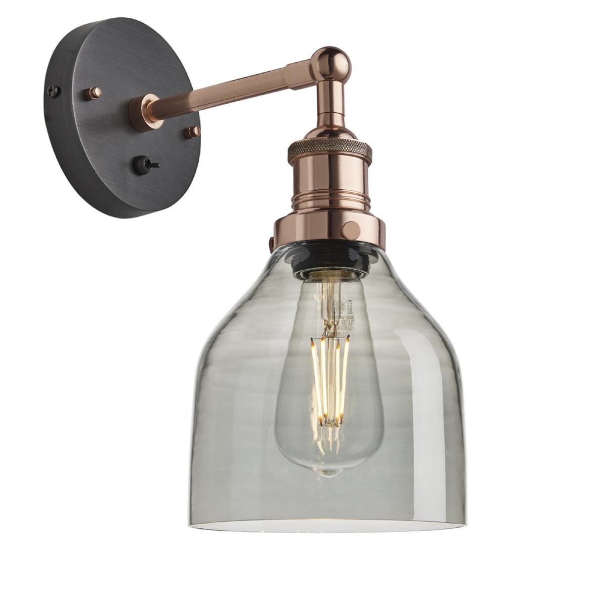 Industville Brooklyn 6 Inch Cone Wall Light / Smoke Grey Tinted Glass and Brass Holder – image 5