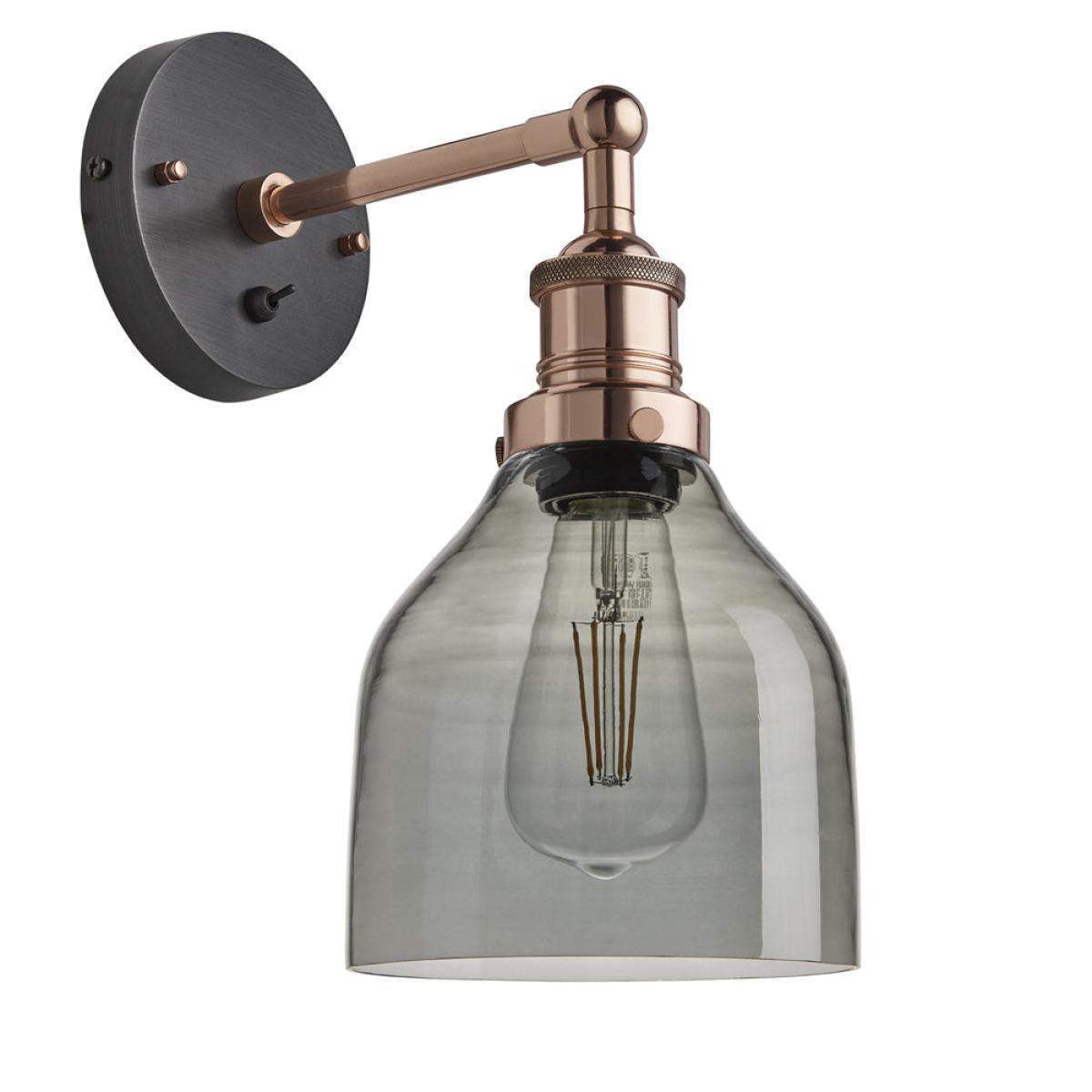 Industville Brooklyn 6 Inch Cone Wall Light / Smoke Grey Tinted Glass and Brass Holder – image 6