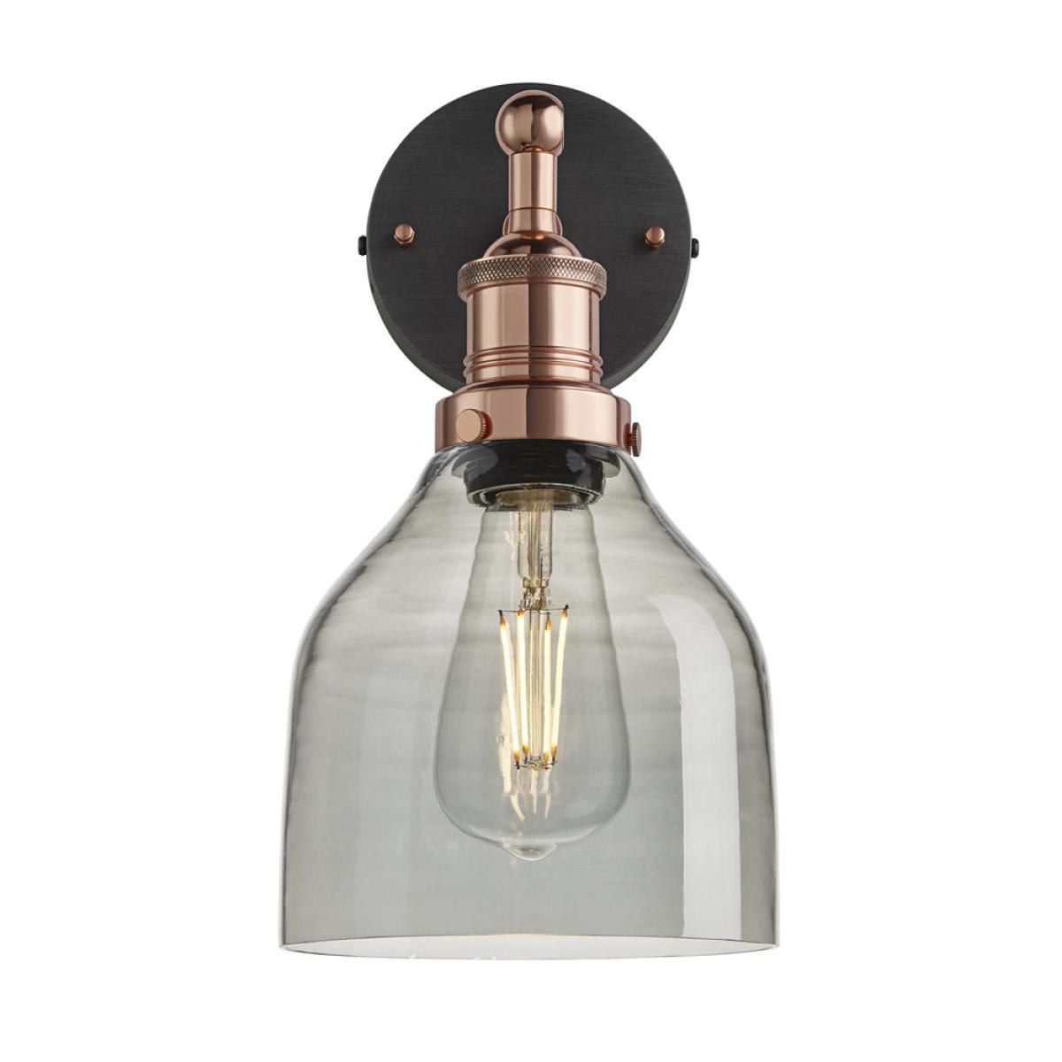 Industville Brooklyn 6 Inch Cone Wall Light / Smoke Grey Tinted Glass and Brass Holder – image 7