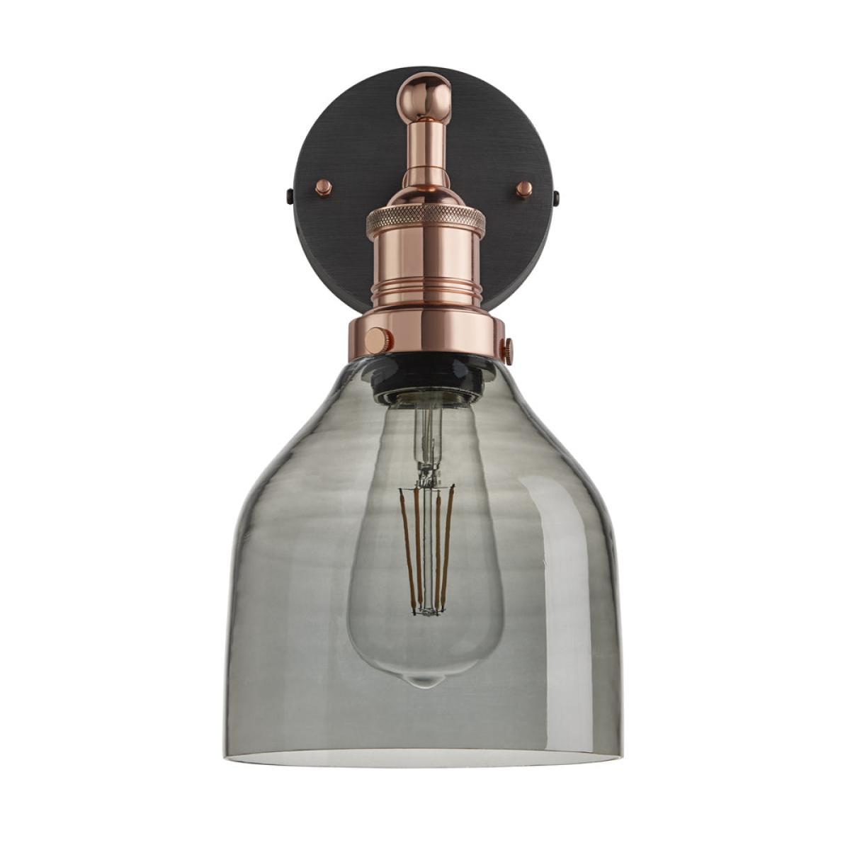 Industville Brooklyn 6 Inch Cone Wall Light / Smoke Grey Tinted Glass and Brass Holder – image 8
