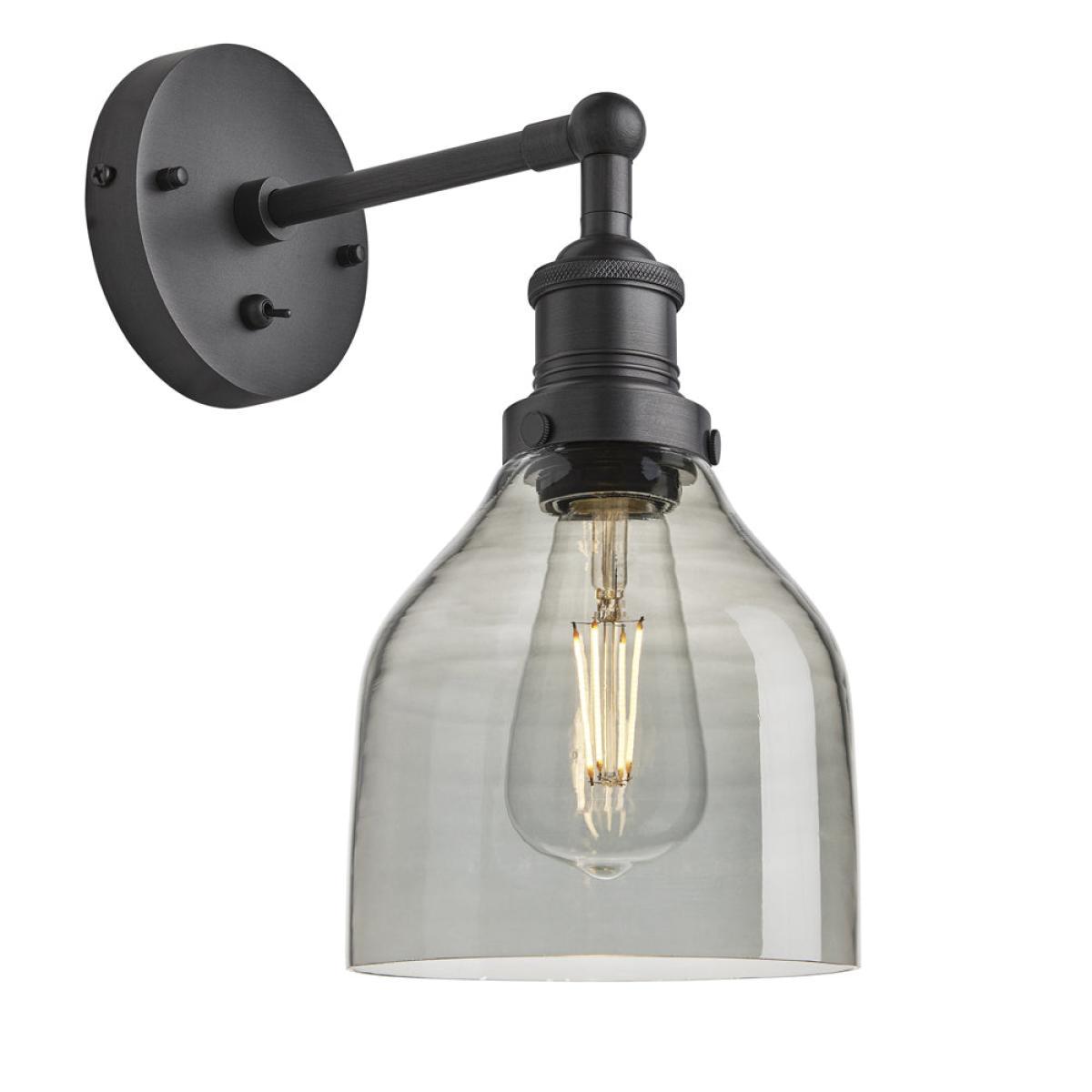 Industville Brooklyn 6 Inch Cone Wall Light / Smoke Grey Tinted Glass and Brass Holder – image 9