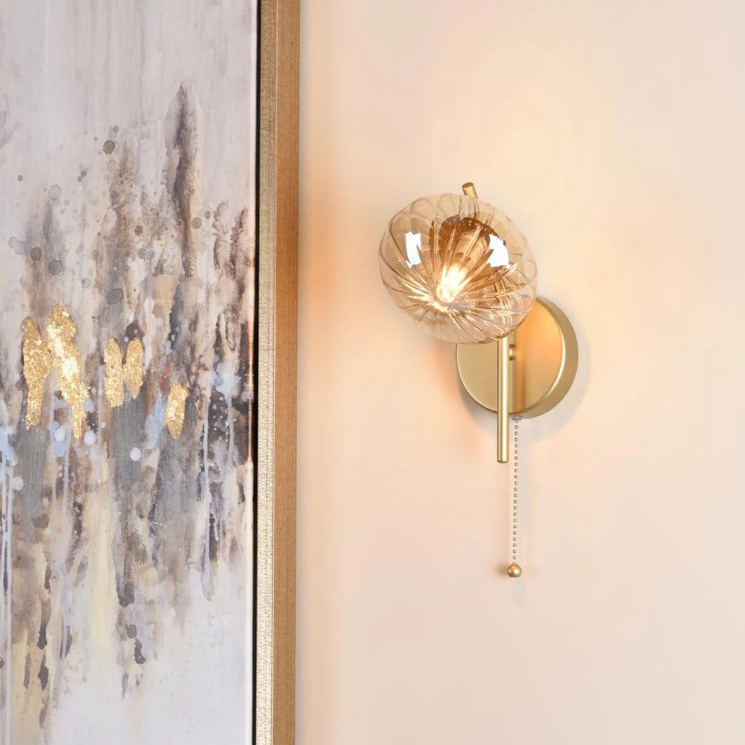 Ede Satin Gold & Amber Glass Wall Light – image 1
