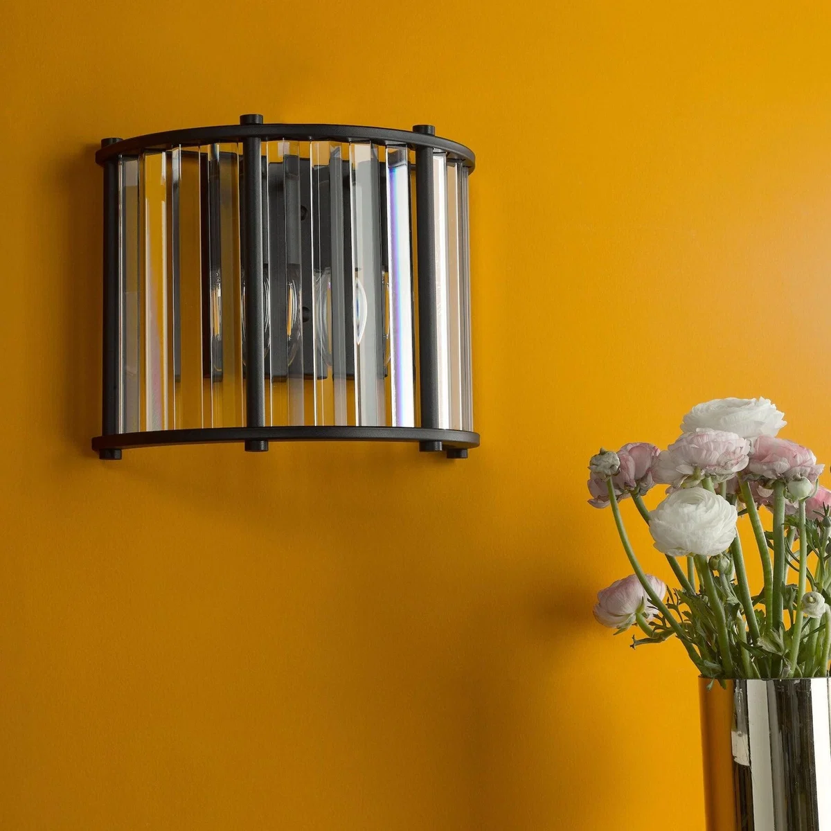 Kiran 2 Light Black & Crystal Wall Light – image 2