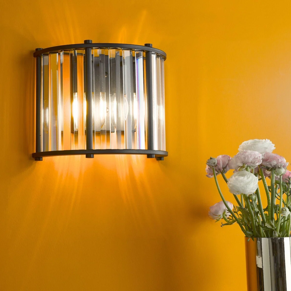 Kiran 2 Light Black & Crystal Wall Light – image 1