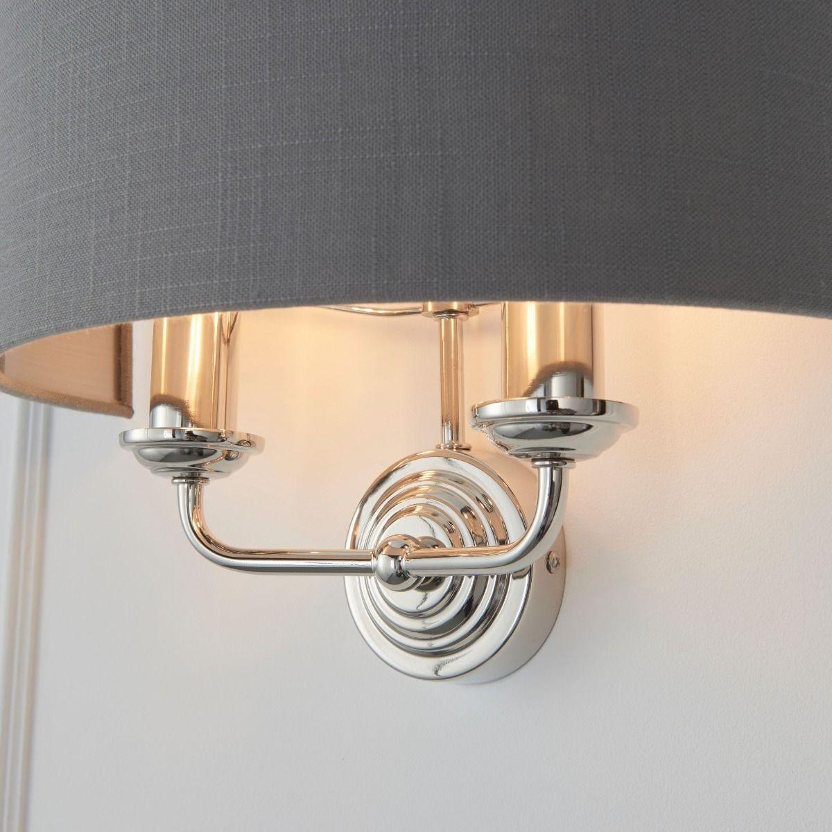 Highclere 2 Light Nickel & Charcoal Wall Light – image 2