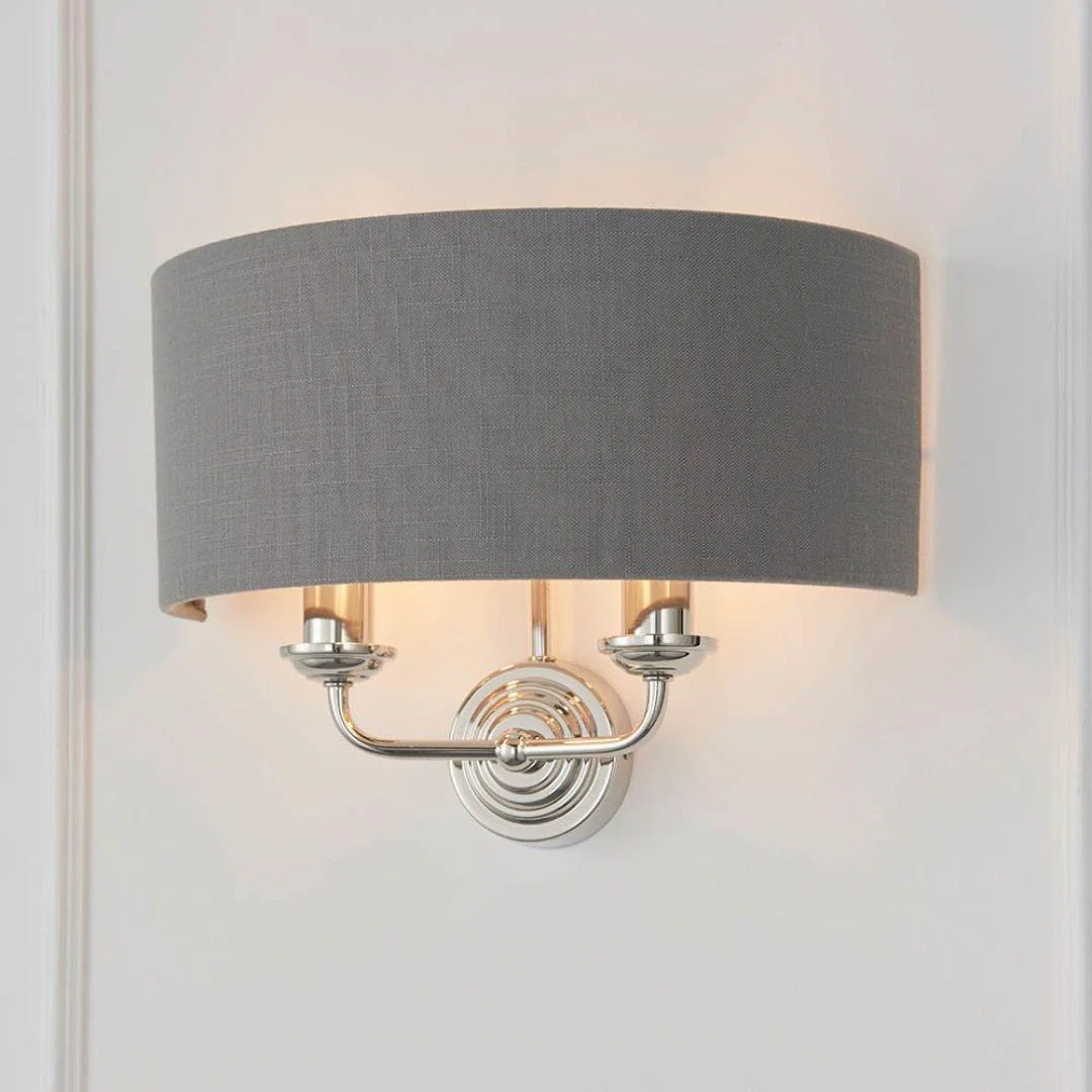 Highclere 2 Light Nickel & Charcoal Wall Light – image 2